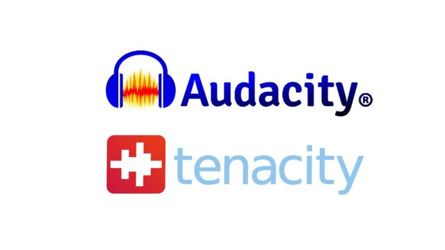 The Audacity logo and the Tenacity logo on a white background.