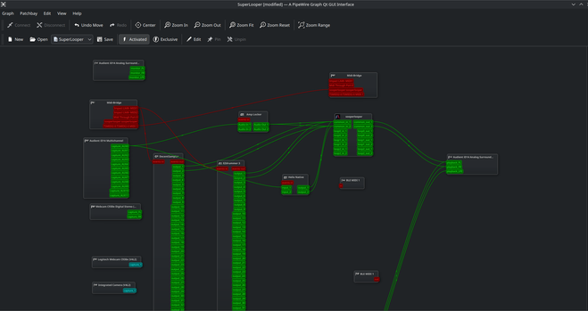 Snapshot of the graphical tool I use for routing audio in my linux system via pipewire.