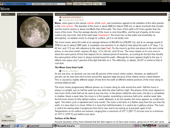 Encarta 95, shown in a Windows 98 SE VM. This is the first instance of a flat UI in the lineup.