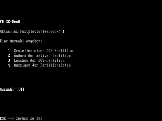 IBM DOS 3.30 - FDISK main menu