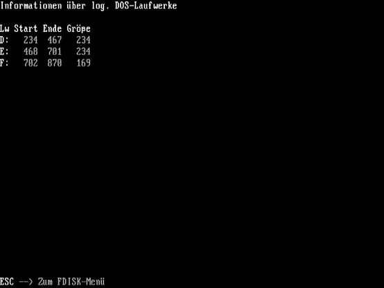 IBM DOS 3.30 - Logical Partitions D: / E: / F: