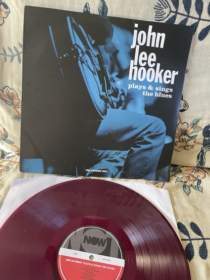 John Lee hooker plays and sings the blues album cover and purplish vinyl