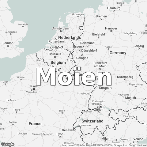 Map of Luxembourg overlaid with a translation of the word "hello": Moïen.