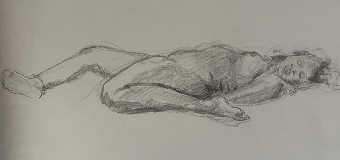 Figure drawing sketch of nude woman laying on her back
