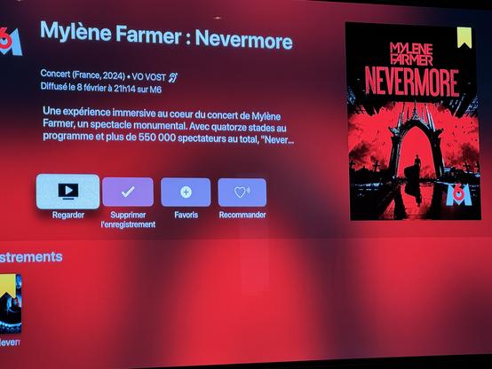 Screen capture of a TV VOD service of the "Nevermore" Mylène Farmer concert