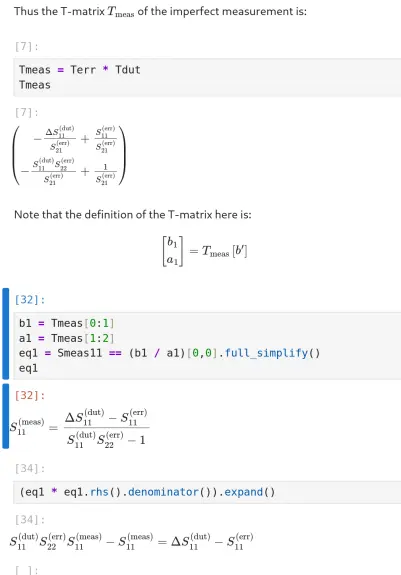 Jupyter Notebook, showing the derivation of the 1-port network analyzer error model, assisted by Computer Algebra.