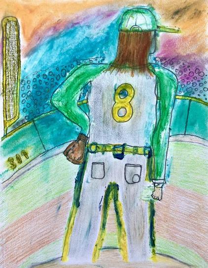 Drawing I made of an A’s pitcher at sunset.