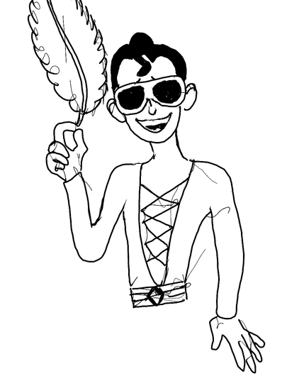 Digitally inked pencil sketch of Plastic Man holding a large fluffy feather for the "ticklish" prompt at #dailysketchingworkout