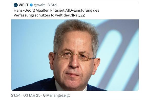 Welt, Maaßen kritisiert AFD Einstufung des verfassungsschutzes