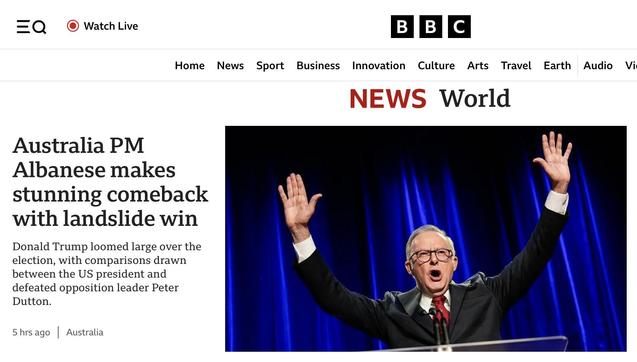 Australia PM
Albanese makes stunning comeback with landslide win
Donald Trump loomed large over the election, with comparisons drawn between the US president and defeated opposition leader Peter Dutton