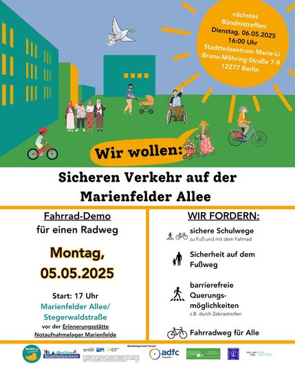 Flyer für Fahrraddemo am 5.5.2025 in Marienfelde
