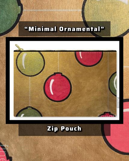 Red and green bulbs radiate before a golden background. On a zip pouch.