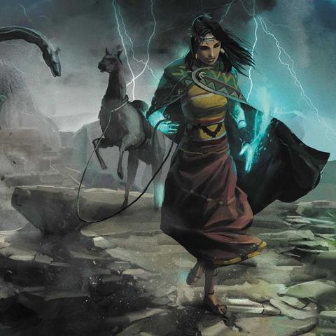 Woman and pet llama travel though a thunderstorm.