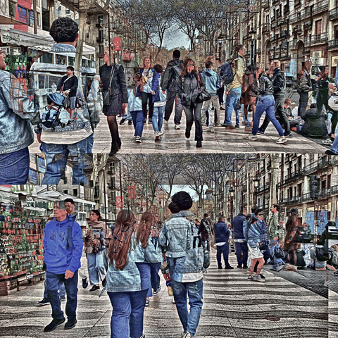 Barcelona digital edited multiple exposure street photography, made with the GNU Image Manipulation Program.