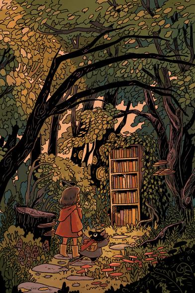 Bookcase in the woods, by The Gorgonist