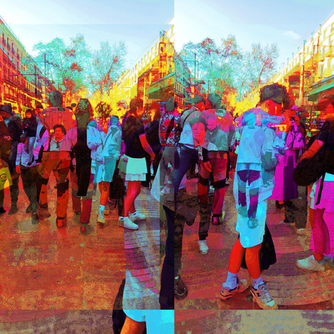 Barcelona digital edited multiple exposure street photography, made with the GNU Image Manipulation Program.