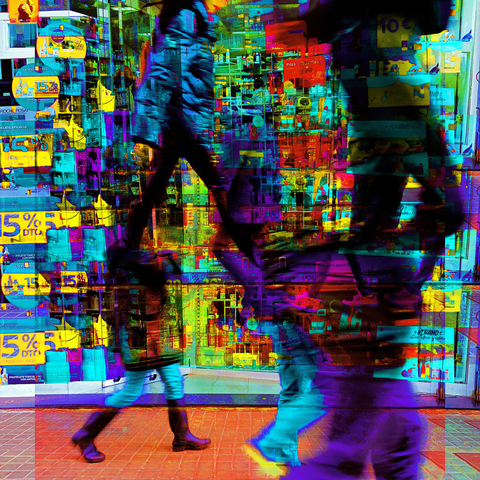 Barcelona digital edited multiple exposure street photography, made with the GNU Image Manipulation Program.