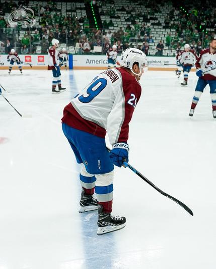 Nathan MacKinnon during warmups
