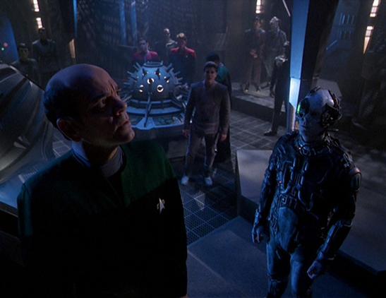 The EMH appears among Alpha Quadrant holograms - Bajoran, Borg, Cardassian, Jem'Hadar, Romulan, and Vulcan