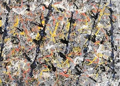 A closeup view of Blue Poles, created by Jackson Pollock and acquired for Australia to hang in the National Gallery.