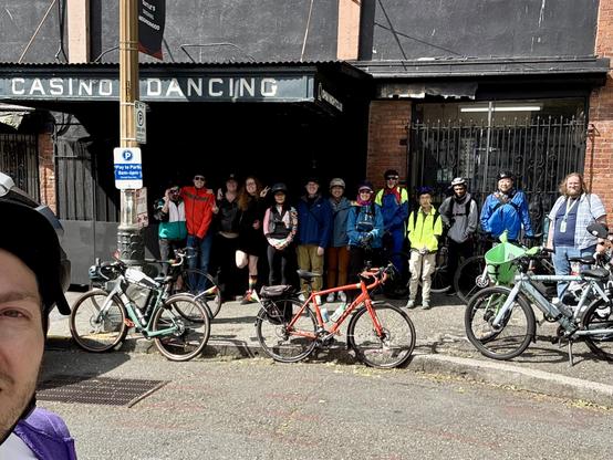Zoomed in version of previous photo to better show the group of cyclists