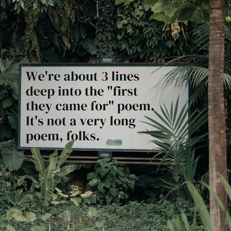 We're about 3 lines deep into the "first they came for" poem. 
It's not a very long poem, folks.