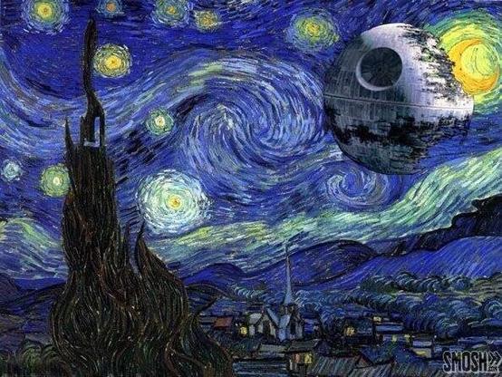 "Gwiaździsta noc" van Gogha z domalowaną Gwiazdą Śmierci