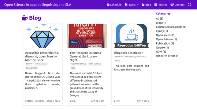 Screenshot of blog page (see link in toot) showing three blog posts.
