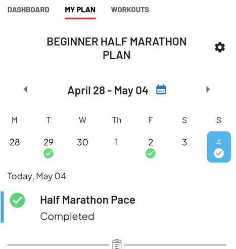 Beginner hair marathon plan
Weekly schedule 
Half marathon pace completed on May 4th