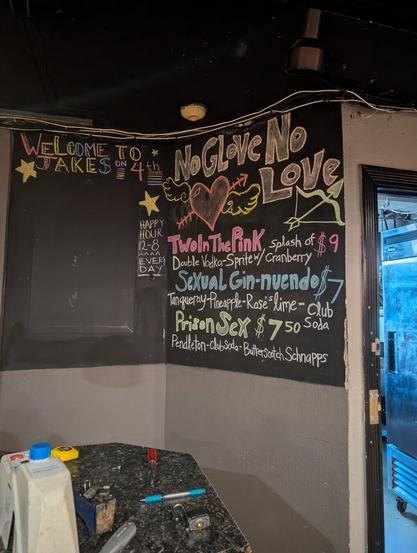 The old menu at Jake's on 4th