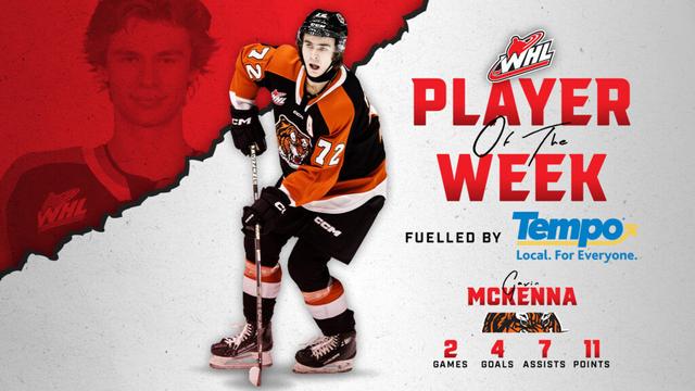 2026 NHL Draft-eligible forward McKenna named Tempo WHL Player of the Week