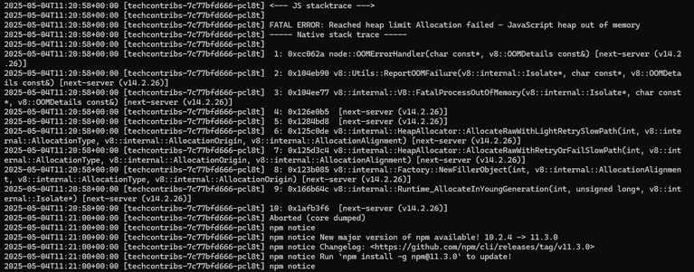 Node.js OOM core dump stacktrace.