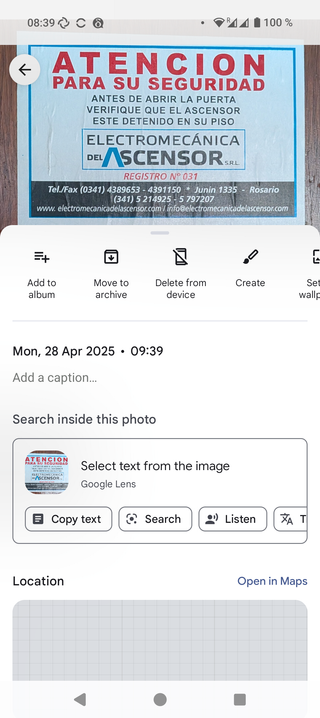 A screenshot of the Google photos app where the "copy text" view is visible