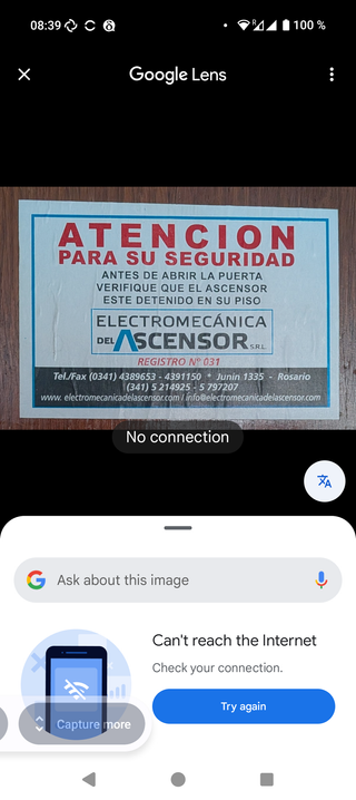 A screenshot showing the OCR fail due to lack of internet connection