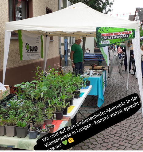 Unser BUND-Stand auf der Wassergasse in Langen beim Siebenschläfer-Maimarkt.