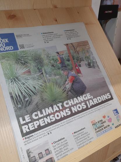 la voix du nord - le climat chanfe, repensons nos jardins (premiere de couverture avec photo d'une jardinerie)