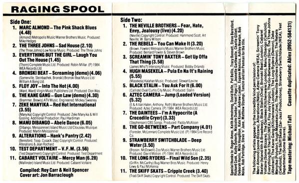 Inside cover of the Raging Spool compilation, giving details of all 22 tracks