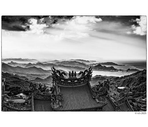 Blick über einen Tempel in Jiufen, Taiwan