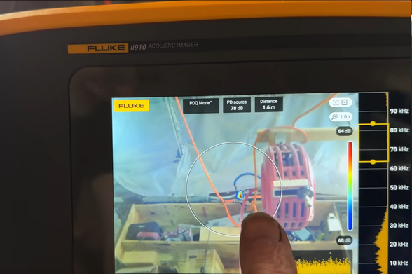 Accoustic image finding the location of an air leak.