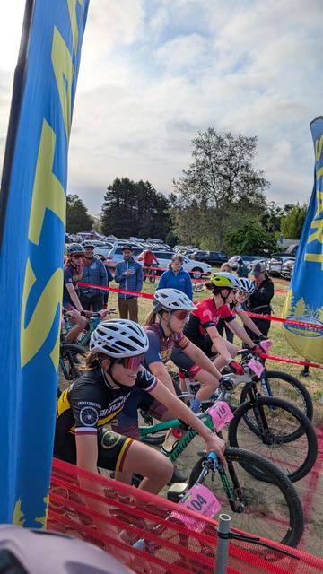 Varsity girls on the start line of their MTB race