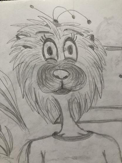 a pencil drawing of an anthropomorphic furry animal with a little funny hat and a supprised expression
