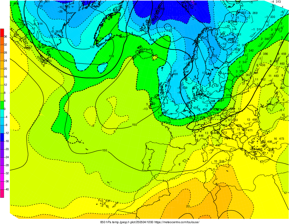 Analyse en altitude de la sitation météo en Europe ce jour.