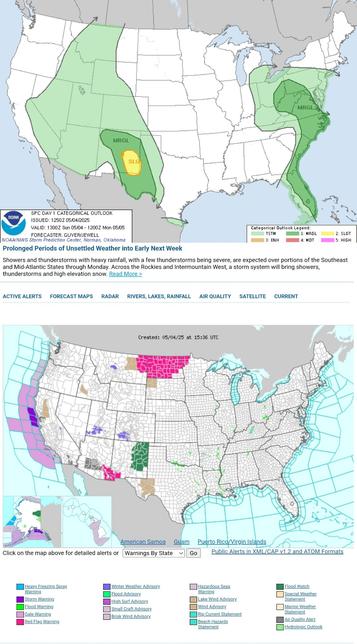 Prolonged Periods of Unsettled Weather into Early Next Week
Showers and thunderstorms with heavy rainfall, with a few thunderstorms being severe, are expected over portions of the Southeast and Mid-Atlantic States through Monday. Across the Rockies and Intermountain West, a storm system will bring showers, thunderstorms and high elevation snow