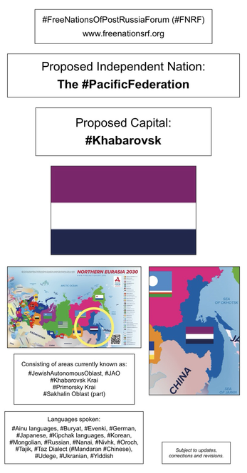 Information, flag, and maps showing proposed independent nation of the Pacific Federation (from the website of the Free Nations of Post-Russia Forum).