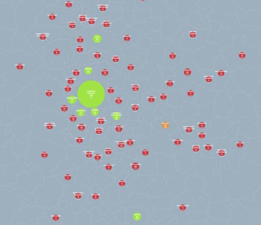 Carte des villes qualifiées autour de #ClermontFerrand