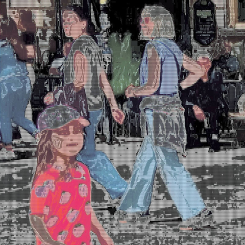 Barcelona digital edited street photography, made with the GNU Image Manipulation Program + Grid BW Color (G'MIC-Qt).