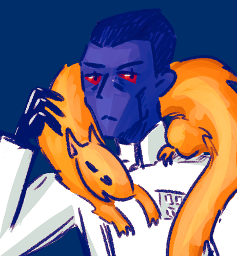 fanart with Thrawn holding a Ysalamiri