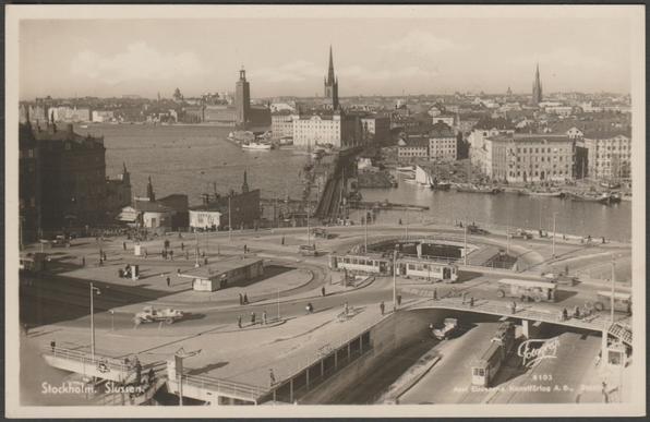 Monochrome real photographic postcard showing a panoramic view over Slussen in Stockholm, Sweden.

Published by Axel Eliassons Konstförlag AB, No 6103, c.1930s.

Postally unused.

Excellent condition, with minimal corner bumps and very light album marks.