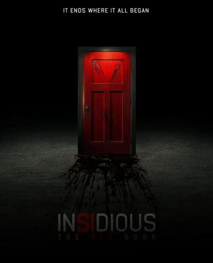 Poster for the horror film Insidious - the Red Door, depicting, yes, a creepy looking red door with a black surround.