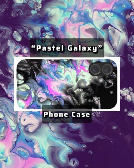 Neon colors in a diagonal strip across the convex evoking a world of imagination. On a phone case.